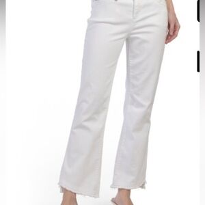 Democracy AB Technology Women's Crop Flare White Jeans with Frey Hem size 4